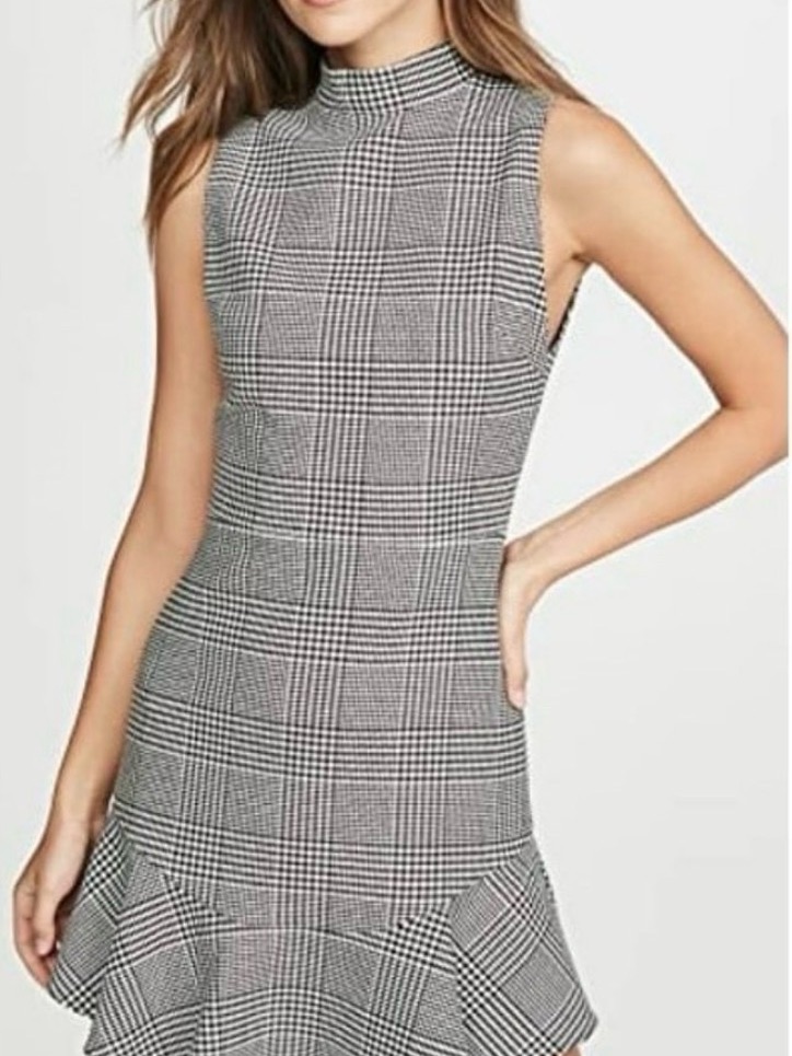Alice + Olivia Black And White Plaid Mock Neck Mini Dress